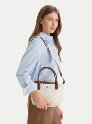 Tommy Hilfiger Torebka Popette Mini Tote AW0AW17709 Écru. Torebki klasyczne damskie Tommy Hilfiger, bez wzorów, z materiału, bez dodatków. Za 369.99 zł.
