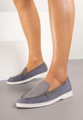 Szaro-Niebieskie Mokasyny Ozdobione Przeszyciami Fonaleia. Szare mokasyny damskie Renee, z jeansu. Za 59.99 zł.