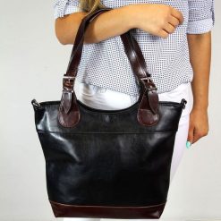 Torebka skórzana damska DAN-A T195B koniakowo-czarna. Czarne torebki klasyczne damskie DAN-A, bez wzorów, ze skóry, bez dodatków. Za 399.99 zł.