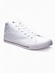 Buty męskie trampki T389 - białe - 43. Białe trampki i tenisówki męskie Ombre Clothing, bez wzorów, z gumy, bez zapięcia. W wyprzedaży za 69.99 zł.