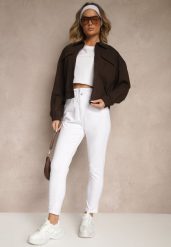 Białe Jeansy z Bawełny Mom Fit High Waist Folima. Białe jeansy damskie Renee, z podwyższonym stanem. Za 84.99 zł.