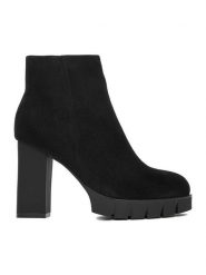 DeeZee Botki HX16041A-139 Czarny. Czarne botki damskie DeeZee, z materiału, bez obcasa, na słupku, bez zapięcia. Za 189.99 zł.