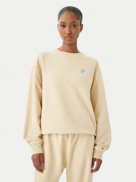 Tommy Hilfiger Bluza Logo Embroidery WW0WW48724 Beżowy jasny Relaxed Fit. Brązowe bluzy bez kaptura damskie Tommy Hilfiger, m, z bawełny. Za 258.99 zł.