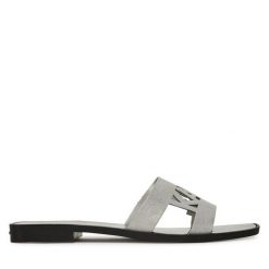 Klapki KARL LAGERFELD. Szare klapki damskie Karl Lagerfeld, bez wzorów, bez obcasa. Za 389.99 zł.