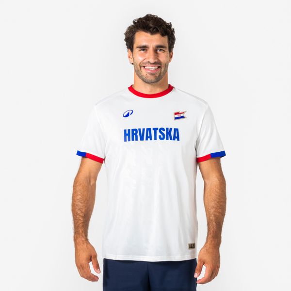 Koszulka piłkarska Chorwacja dla kibiców. Białe bluzki damskie KIPSTA, xl, z materiału, bez ramiączek, do piłki nożnej. Za 44.99 zł.