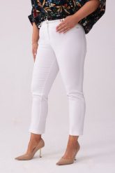 Casualowe białe spodnie cygaretki Bruna w kant OVERSIZE XXL. Białe spodnie materiałowe damskie Moda Size Plus Iwanek, bez wzorów, z bawełny, eleganckie. Za 199.90 zł.