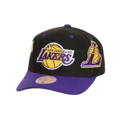 Czapka z daszkiem Mitchell & Ness Overbite Pro Los Angeles Lakers. Czarne czapki męskie Mitchell & Ness, bez wzorów, eleganckie. Za 217.50 zł.