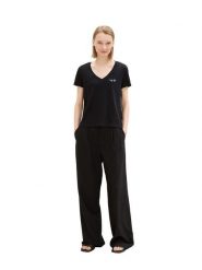 TOM TAILOR Denim Koszulka w kolorze czarnym rozmiar: M. Czarne bluzki damskie Tom Tailor Denim, m, bez wzorów, z bawełny, bez kołnierzyka, bez ramiączek. Za 74.28 zł.