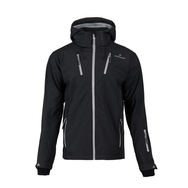 Kurtka softshell męska Vara SS. Szare kurtki męskie Bergson, m, bez wzorów, z softshellu, sportowe, bez kaptura. W wyprzedaży za 424.00 zł.