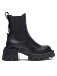 Badura Botki 8108 Czarny. Czarne botki damskie Badura, ze skóry, bez obcasa, na słupku, bez zapięcia. Za 429.99 zł.