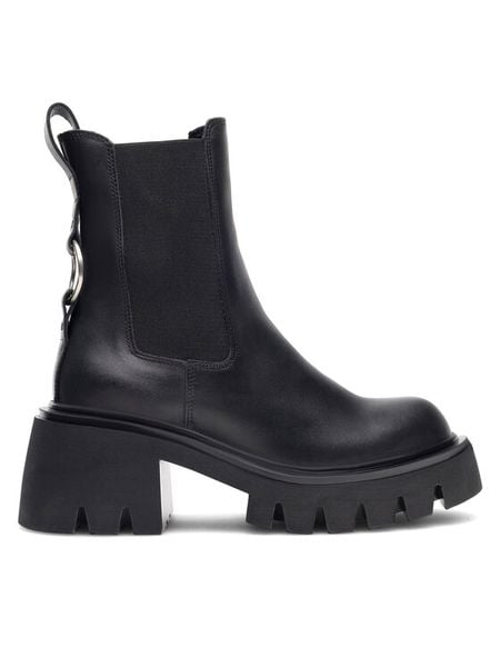 Badura Botki 8108 Czarny. Czarne botki damskie Badura, ze skóry, bez obcasa, na słupku, bez zapięcia. Za 429.99 zł.