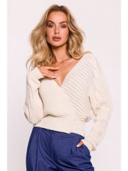 Made of emotion Sweter w kolorze kremowym rozmiar: onesize. Brązowe swetry klasyczne damskie Made Of Emotion, prążkowane, bez kołnierzyka. Za 218.72 zł.