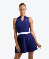 Sukienka Elegancja - Granatowa. Niebieskie sukienki damskie NORDICDOTS, na lato, l, bez wzorów, z bawełny, eleganckie, bez kołnierzyka, bez ramiączek, dopasowane. Za 405.00 zł.