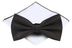 Mucha Męska z Poszetką - Chattier - Brązowa Pepitka. Brązowe krawaty i muchy męskie Chattier, bez wzorów, eleganckie. Za 59.00 zł.