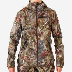 Kurtka outdoor damska wodoodporna Solognac 500 camo fluo. Brązowe kurtki damskie SOLOGNAC, xs, bez wzorów, z materiału, bez kaptura. W wyprzedaży za 229.99 zł.