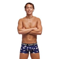 Bielizna męska bokserki spodenki bawełniane Funky Trunks Paper Plain. Niebieskia szorty sportowe męskie FUNKITA, m, z bawełny. Za 110.69 zł.
