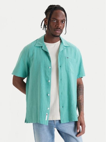 Tommy Jeans Koszula DM0DM23058 Zielony Regular Fit. Zielone koszule męskie Tommy Jeans, m, bez wzorów, z bawełny, bez kołnierzyka, bez ramiączek. Za 329.99 zł.