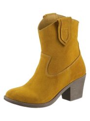 Heine Skórzane botki w kolorze żółtym rozmiar: 39. Żółte botki damskie Heine, ze skóry, eleganckie, bez obcasa, bez zapięcia. Za 132.05 zł.