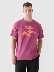 4F T-shirt oversize z nadrukiem męski - czerwony L. Czerwone t-shirty męskie 4f, l, bez wzorów, z bawełny, bez kołnierzyka. Za 29.99 zł.
