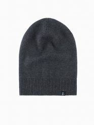 Zimowa męska czapka beanie z bawełnianej dzianiny – grafitowy melanż V2. Szare czapki męskie Ombre Clothing, na zimę, bez wzorów, z bawełny, klasyczne. Za 129.99 zł.