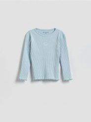 Prążkowana koszulka - jasnoniebieski. Niebieskie koszulki dziewczęce Reserved, m, bez wzorów, z bawełny, bez ramiączek. Za 27.99 zł.
