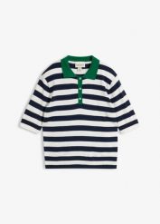 Cienki sweter z kołnierzykiem polo. Niebieskie swetry klasyczne damskie bonprix, bez kołnierzyka. Za 109.99 zł.