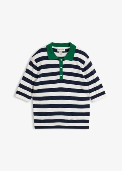 Cienki sweter z kołnierzykiem polo. Niebieskie swetry klasyczne damskie bonprix, bez kołnierzyka. Za 109.99 zł.