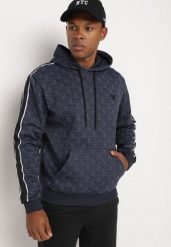 Niebieska Bluza z Kapturem w Geometryczny Print Zdobiona Lampasem Venandria. Niebieskie bluzy z kapturem męskie Born2be, l, z jeansu. Za 84.99 zł.