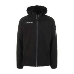 Kurtka softshell Kappa Valas. Czarne kurtki męskie Kappa, m, bez wzorów, z materiału, wakacyjne, z kapturem. Za 397.50 zł.