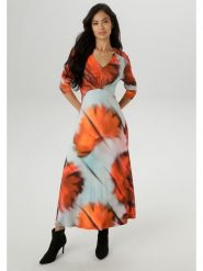 Aniston Sukienka w kolorze pomarańczowo-błękitnym rozmiar: 48. Niebieskie sukienki damskie Aniston, bez wzorów, bez kołnierzyka, bez ramiączek, maxi. Za 96.14 zł.