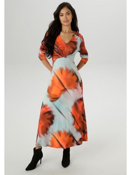 Aniston Sukienka w kolorze pomarańczowo-błękitnym rozmiar: 48. Niebieskie sukienki damskie Aniston, bez wzorów, bez kołnierzyka, bez ramiączek, maxi. Za 96.14 zł.