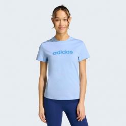 Koszulka fitness damska ADIDAS. Niebieskie bluzki sportowe damskie Adidas, xl, z materiału, bez kołnierzyka, bez ramiączek. Za 89.99 zł.