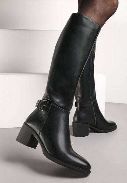 Czarne Kozaki przed Kolano na Grubym Słupku Ariette. Czarne kozaki damskie Renee, z jeansu, przed kolano, bez obcasa, na obcasie. Za 129.99 zł.