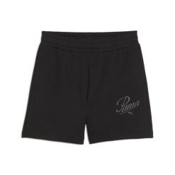 Damskie szorty z wysokim stanem ESS SCRIPT 5" PUMA Black. Czarne szorty damskie Puma, bez wzorów, z podwyższonym stanem. Za 100.99 zł.