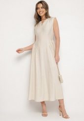 Beżowa Wiskozowa Sukienka o Rozkloszowanym Kroju Lirice. Brązowe sukienki damskie Born2be, na co dzień, l, bez wzorów, z jeansu, eleganckie, bez kołnierzyka, bez ramiączek, maxi, proste. W wyprzedaży za 111.99 zł.