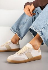 Beżowe Sneakersy Tenisówki w Kultowym Stylu Neolithaen. Brązowe trampki i tenisówki damskie Renee, bez wzorów, z jeansu. Za 74.99 zł.