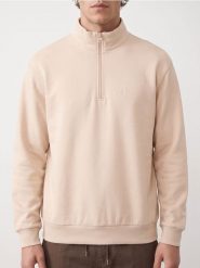 Bluza ze stójką i krótkim zamkiem - beżowy. Brązowe bluzy bez kaptura męskie Sinsay, l. Za 49.99 zł.