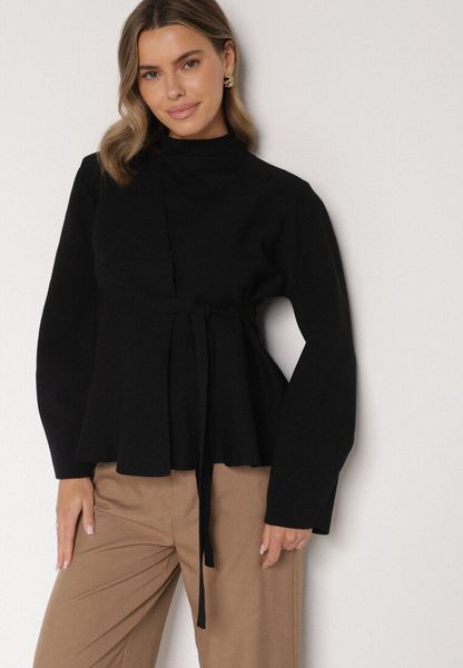 Czarny Kardigan z Wiskozą i Wiązaniem w Pasie Tusvela. Czarne kardigany damskie Born2be, bez wzorów, z jeansu. Za 99.99 zł.