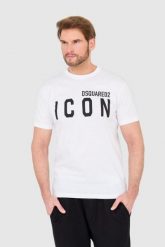 DSQUARED2 Biały t-shirt męski z dużym logo icon, Rozmiar M. Białe t-shirty męskie Dsquared2, l, bez wzorów, bez kołnierzyka. W wyprzedaży za 608.99 zł.
