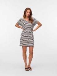 Vero Moda Sukienka w kolorze kremowo-granatowym rozmiar: L. Brązowe sukienki damskie Vero Moda, na co dzień, l, bez wzorów, bez kołnierzyka, bez ramiączek, mini, proste. Za 79.03 zł.