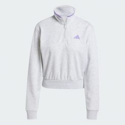 Bluza dresowa Essentials Color Pop French Terry Crop Quarter-Zip. Szare bluzy bez kaptura damskie Adidas, xs, z bawełny. Za 249.00 zł.