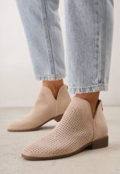 Jasnobeżowe Botki Vices na Płaskiej Podeszwie Ozdobione Wycięciem Felirwen. Brązowe botki damskie Renee, z jeansu, eleganckie, bez obcasa, na płaskiej podeszwie, bez zapięcia. Za 119.99 zł.