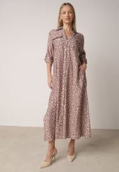 Beżowa Sukienka Koszulowa z Wiskozą w Zwierzęcy Wzór Żyrafy Nevetalia. Brązowe sukienki damskie Born2be, na co dzień, l, bez wzorów, z jeansu, klasyczne, bez kołnierzyka, bez ramiączek, maxi, koszulowe. Za 149.99 zł.