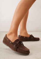 Brązowe Mokasyny VICES z Wkładką ze Skóry Naturalnej ze Sznurowaniem Nairis. Brązowe mokasyny damskie Renee, z materiału. Za 99.99 zł.