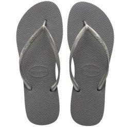 Klapki damskie Havaianas Slim. Szare klapki damskie Havaianas, bez wzorów, z gumy, bez obcasa. Za 89.00 zł.