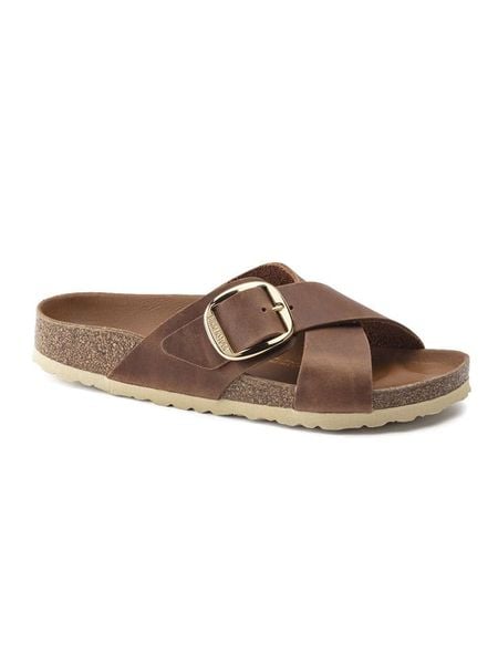Birkenstock Skórzane klapki "Siena Big Buckle" w kolorze brązowym rozmiar: 39. Brązowe klapki damskie Birkenstock, bez wzorów, bez obcasa. Za 465.55 zł.