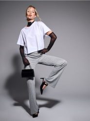 Spodnie wide leg - srebrny. Szare spodnie materiałowe damskie Sinsay, bez wzorów. Za 49.99 zł.