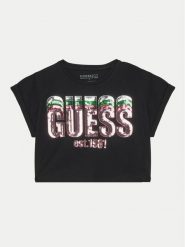 Guess T-Shirt J5RI10 K8HM4 Czarny Regular Fit. Czarne koszulki dziewczęce Guess, z aplikacjami, z bawełny, bez ramiączek. Za 69.99 zł.
