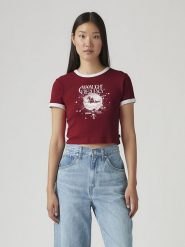 Levi's Koszulka w kolorze bordowym rozmiar: S. Czerwone bluzki damskie Levi's, s, bez wzorów, z bawełny, bez kołnierzyka. Za 85.38 zł.