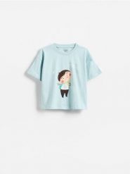 Bawełniany t-shirt Pucio - jasnoniebieski. Niebieskie koszulki dziewczęce Reserved, m, bez wzorów, z bawełny, bez ramiączek. Za 35.99 zł.